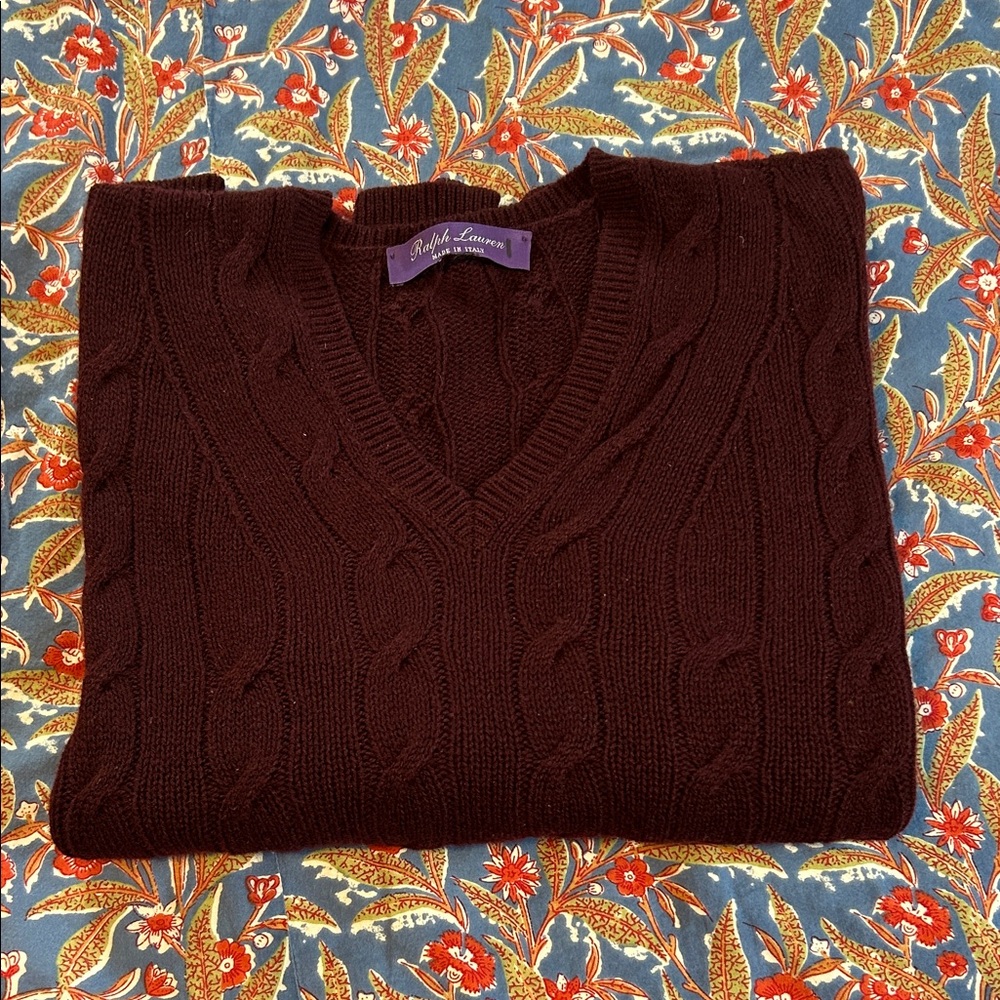 Ralph Lauren Collection Deep Burgundy V-Neck Sweater